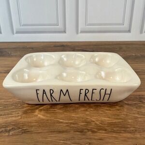 Rae Dunn by Magenta White "Farm Fresh" 6 Egg Holder Ceramic Tray